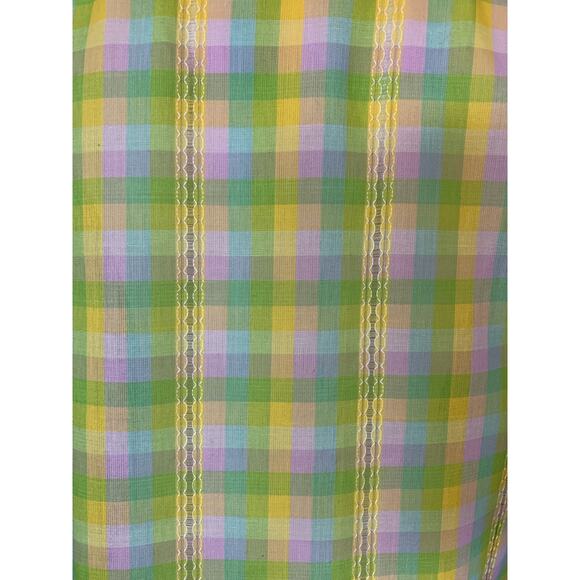 Vintage 1960s Neon Pastel Plaid Shirt Dress House Dress Dagger Collar Zip Front - Picture 4 of 9